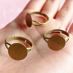 CLEARANCE Blank Ring Base / Adjustable Ring Blank / Ring Blank Findings with 12mm Glue On Pad (10 pcs / Bronze) Jewellery Findings Ring Making F031