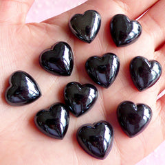 Puffy Heart Cabochons (BLACK) (10 pcs) Kawaii Cell Phone Deco Decoden Supplies RHE014