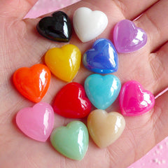 Puffy Heart Cabochons Mix (Candy Color) (12 pcs) Colorful Assorted Heart Cabochon Kawaii Cell Phone Deco Decoden Supplies RHE017