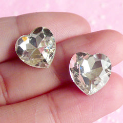 Heart Crystal Tip End Rhinestones (12mm / Clear / 2 pcs) Wedding Jewelry Making Kawaii Cell Phone Deco Decoden Supplies RHE001