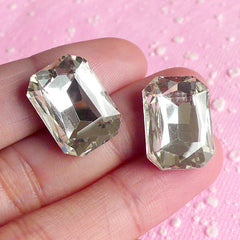CLEARANCE Rectangular Crystal Tip End Rhinestones (13mm x 18mm / Clear / 2 pcs) Wedding Jewelry Making Kawaii Cell Phone Deco Decoden Supplies RHE006