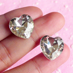 Heart Crystal Tip End Rhinestones (14mm / Clear / 2 pcs) Wedding Jewelry Making Kawaii Cell Phone Deco Decoden Supplies RHE002