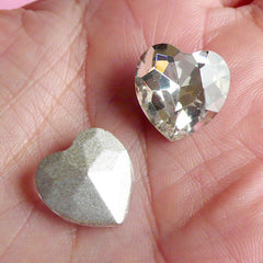 Heart Crystal Tip End Rhinestones (14mm / Clear / 2 pcs) Wedding Jewelry Making Kawaii Cell Phone Deco Decoden Supplies RHE002