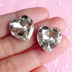 Heart Crystal Tip End Rhinestones (16mm / Clear / 2 pcs) Wedding Jewelry Making Kawaii Cell Phone Deco Decoden Supplies RHE003