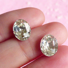 Oval Crystal Tip End Rhinestones (8mm x 10mm / Clear / 2 pcs) Wedding Jewelry Making Kawaii Cell Phone Deco Decoden Supplies RHE007