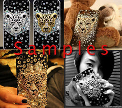 Rhinestones Leopard Cheetah Tiger Cabochon Jaguar Big Cat Animal Metal Cabochon (Silver / 50mm x 51mm) Bling Bling Phone Decoration CAB006