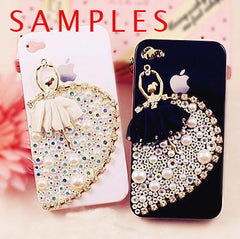 CLEARANCE Ballerina Applique Rhinestone Ballet Dancer with Fabric Tutu Metal Cabochon Pendant (White / 38mm x 58mm) Cell Phone Decoden Supplies CAB019