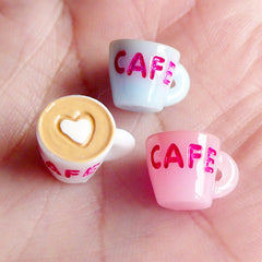 3D Miniature Coffee Cup Cabochons (3pcs / 13mm x 8mm) Kawaii Miniature Sweets Decoden Charms Dollhouse Cafe Whimsy Novelty Jewelry FCAB002