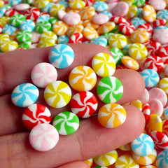 Fake Peppermint Candy Cabochon (12 pcs / 9mm / Rainbow) Miniature Candy Cupcake Topping Polymer Clay Sweets Deco Decoden Phone Case FCAB019
