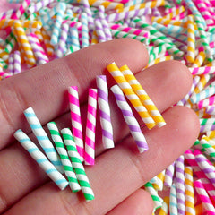 Miniature Striped Drinking Straws Fake Rainbow Candy Stick (10 pcs by Random / Colorful Mix) Dollhouse Cake Pop Cupcake Topping Kawaii Decoden FCAB020