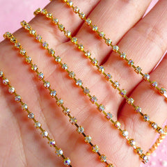 Rhinestones Chain 2mm SS6 (Gold Plated w/ AB Clear Rhinestones) (20cm Long) Wedding Jewelry Making Bling Bling Deco Decoration RC03