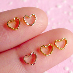 Tiny Heart Cabochon Set (Gold) (5pcs) Fake Miniature Cupcake Topper Nail Art Decoration Scrapbooking NAC012