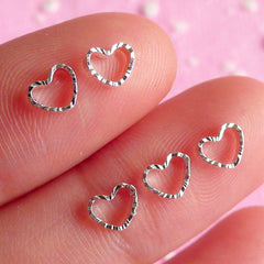 Tiny Heart Cabochon Set (Silver) (5pcs) Fake Miniature Cupcake Topper Nail Art Decoration Scrapbooking NAC013