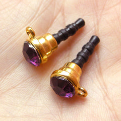 CLEARANCE Ear Phone Jack Dust Plug / Earphone Plug / Cell Phone Plug / Mobile Phone Charm Plug w/ Rhinestone (w/ Hole / 2pcs / Dark Purple, Gold) EJ24