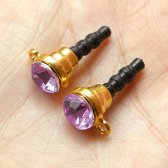 CLEARANCE Cell Phone Dust Plug / Ear Phone Jack Plug / Earphone Plug / iPhone Charm Plug w/ Rhinestone (w/ Hole / 2pcs / Light Purple, Gold) EJ23