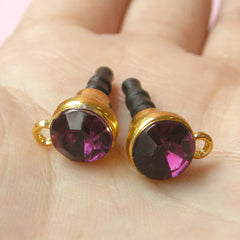 CLEARANCE Ear Phone Jack Dust Plug / Earphone Plug / Cell Phone Plug / Mobile Phone Charm Plug w/ Rhinestone (w/ Hole / 2pcs / Dark Purple, Gold) EJ24