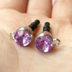 CLEARANCE iPhone Dust Plug / Earphone Jack Dust Plug / Ear Phone Plug / Mobile Charm Plug w/ Rhinestone (w/ Hole / 2pcs / Light Purple, Silver) EJ30