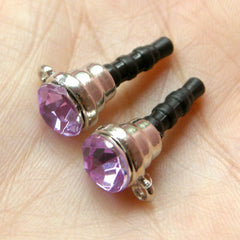 CLEARANCE iPhone Dust Plug / Earphone Jack Dust Plug / Ear Phone Plug / Mobile Charm Plug w/ Rhinestone (w/ Hole / 2pcs / Light Purple, Silver) EJ30