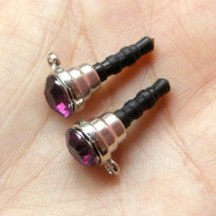 CLEARANCE Cell Phone Dust Plug / Ear Phone Jack / Earphone Dust Plug / iPhone Charm Plug w/ Rhinestone (w/ Hole / 2pcs / Dark Purple, Silver) EJ31