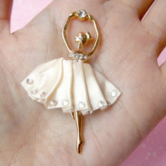 CLEARANCE Ballerina Cabochon / Metal Ballet Dancer Charm with Fabric Dress (Champagne Cream / 38mm x 58mm) Cell Phone Deco Party Decoration CAB102