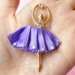 CLEARANCE Rhinestone Ballet Dancer Charm / Ballerina Pendant in Satin Ballet Dress / Alloy Metal Cabochon (Purple / 38mm x 58mm) 3D Scrapbook CAB104