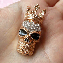 King Skull Metal Cabochon / Crown Skull Alloy Cabochon (17mm x 37mm / Gold with Clear Rhinestones) Punk Rock Decor Decoden Phone Case CAB107