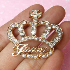Metal Crown Cabochon / Rhinestones Princess Juicy Crown Cabochon (Gold / 39mm x 36mm) Bling Bling Embellishment Cell Phone Deco CAB112