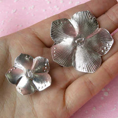 Rhinestone Flower Cabochon / Rose Metal Cabochon (2pcs / Black, Silver / 27mm & 42mm) Bling Bling Cellphone Deco Hair Bow Center CAB119