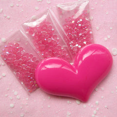 Kawaii Big Heart Cabochons w/ AB Dark Pink Rhinestones Set (Dark Pink) (55mm x 38mm) - DIY Kawaii Bling Bling Cell Phone Deco Kit CAB-R03