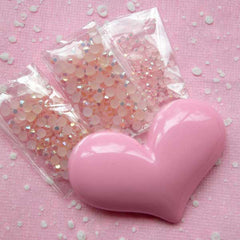 Kawaii Big Heart Cabochons w/ AB Light Pink Rhinestones Set (Light Pink) (55mm x 38mm) - DIY Kawaii Bling Bling Cell Phone Deco Kit CAB-R02