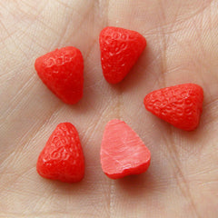 Miniature Strawberry Cabochons (5pcs / 9mm x 11mm / Flat Back) Kawaii Sweets Deco Dollhouse Fruit Cabochon Fake Mini Food Craft FCAB048