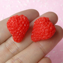 CLEARANCE Fake Food Strawberry Cabochons (2pcs / 17mm x 19mm / 3D) Small Fruit Cabochon Faux Sweets Deco Novelty Jewellery Decoden Cabochon FCAB050