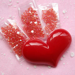 Kawaii Big Heart Cabochons w/ AB Red Rhinestones Set (Red) (55mm x 38mm) - DIY Kawaii Bling Bling Cell Phone Deco Kit CAB-R01