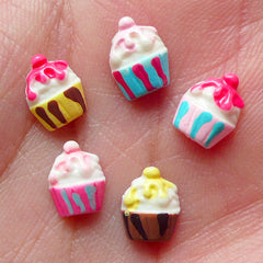 Tiny Cupcake Cabochon Set (5pcs) (7mm x 9mm) Kawaii Miniature Sweets Mix NAIL ART Nail Decoration Earrings Making NAC038
