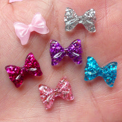 Tiny Bow Bowtie Cabochon Set with Glitter (6pcs) (12mm) Fake Miniature Cupcake Topper Earring Making Nail Art Decoration NAC039