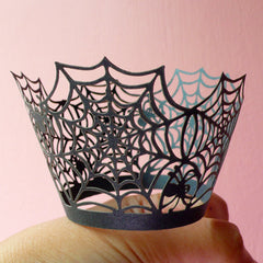 Cupcake Wrappers - Black Spiderweb - Laser Cut Black Cupcake Wrapper - Cake Deco / Cupcake Decoration / Packaging (6pcs) CUP10