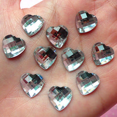 Heart Rhinestones (12mm / Clear / 10 pcs) Jewelry Making Kawaii Cell Phone Deco Decoden Supplies RHE024