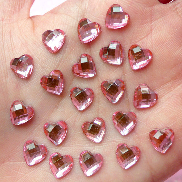 Heart Rhinestones (8mm / Pink / 20 pcs) Jewelry Making Kawaii Cell Phone Deco Decoden Supplies RHE025