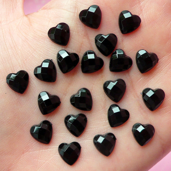 Heart Rhinestones (8mm / Black / 20 pcs) Jewelry Making Kawaii Cell Phone Deco Decoden Supplies RHE029