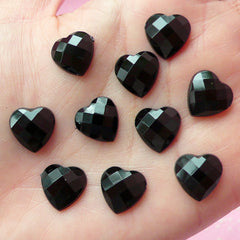 CLEARANCE Heart Rhinestones (12mm / Black / 10 pcs) Jewelry Making Kawaii Cell Phone Deco Decoden Supplies RHE030
