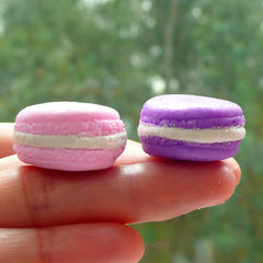Fimo Macaron Cabochon (4pcs by RANDOM / 24mm x 12mm / 3D) Miniature Sweets Jewelry Making Kawaii Polymer Clay French Dessert Decoden FCAB059