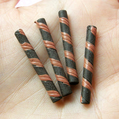 Miniature Dark Chocolate Wafer Sticks / Dollhouse Drinking Straws / Mini Sweets Cabochon (4pcs / 4mm x 30mm) Fake Cupcake Toppings FCAB053