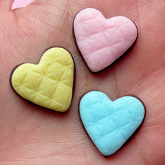 Decoden Cabochon Fimo Heart Chocolate Sugar Cookie Cabochon Kawaii Polymer Clay Sweets Cabochon (3pcs / 20mm x 19mm / Flat Back) FCAB061