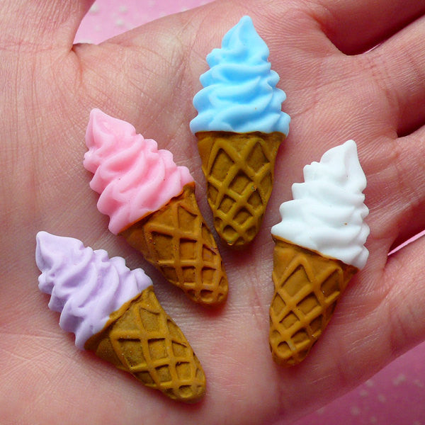 CLEARANCE Decoden Ice Cream Cabochon (4pcs / 15mm x 36mm / Mixed Color / Flatback) Fake Dessert Cell Phone Deco Kawaii Miniature Sweets Craft FCAB060