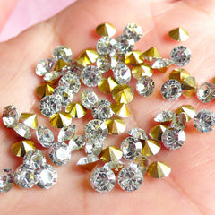 DEFECT 4mm SS16 Resin Rhinestones (Tip End / Pointed Back / Clear / Around 80 pcs) Round Faceted Cut Round Rhinestones RHE033