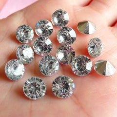DEFECT 7mm SS34 Resin Rhinestones (Tip End / Pointed Back / Clear / Around 15 pcs) Round Faceted Cut Round Rhinestones RHE035