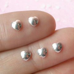Mini Heart Cabochon Set (Silver) (5pcs) (4mm) Fake Miniature Cupcake Topper Nail Art Decoration Scrapbooking NAC043