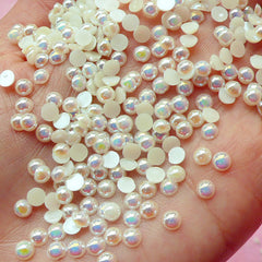 CLEARANCE 4mm AB Cream White Half Pearl Cabochons / Round Flat Back Faux Pearlized Cabochons (around 200-250 pcs) PEAB-C4