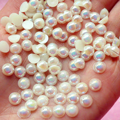 CLEARANCE 6mm AB Cream White Half Pearl Cabochons / Round Flat Back Faux Pearlized Cabochons (around 100 pcs) PEAB-C6
