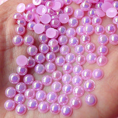CLEARANCE 5mm AB PURPLE Half Pearl Cabochons / Round Flat Back Faux Pearlized Cabochons (around 150 pcs) PEAB-E5